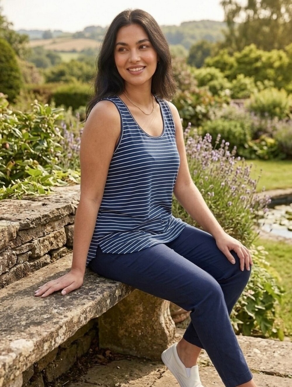 EVRI Navy and White Striped Scoop Neck Tank